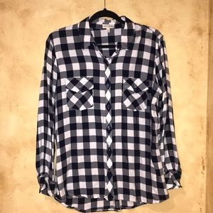 Large Navy Blue Button Down Flannel Inspired Top